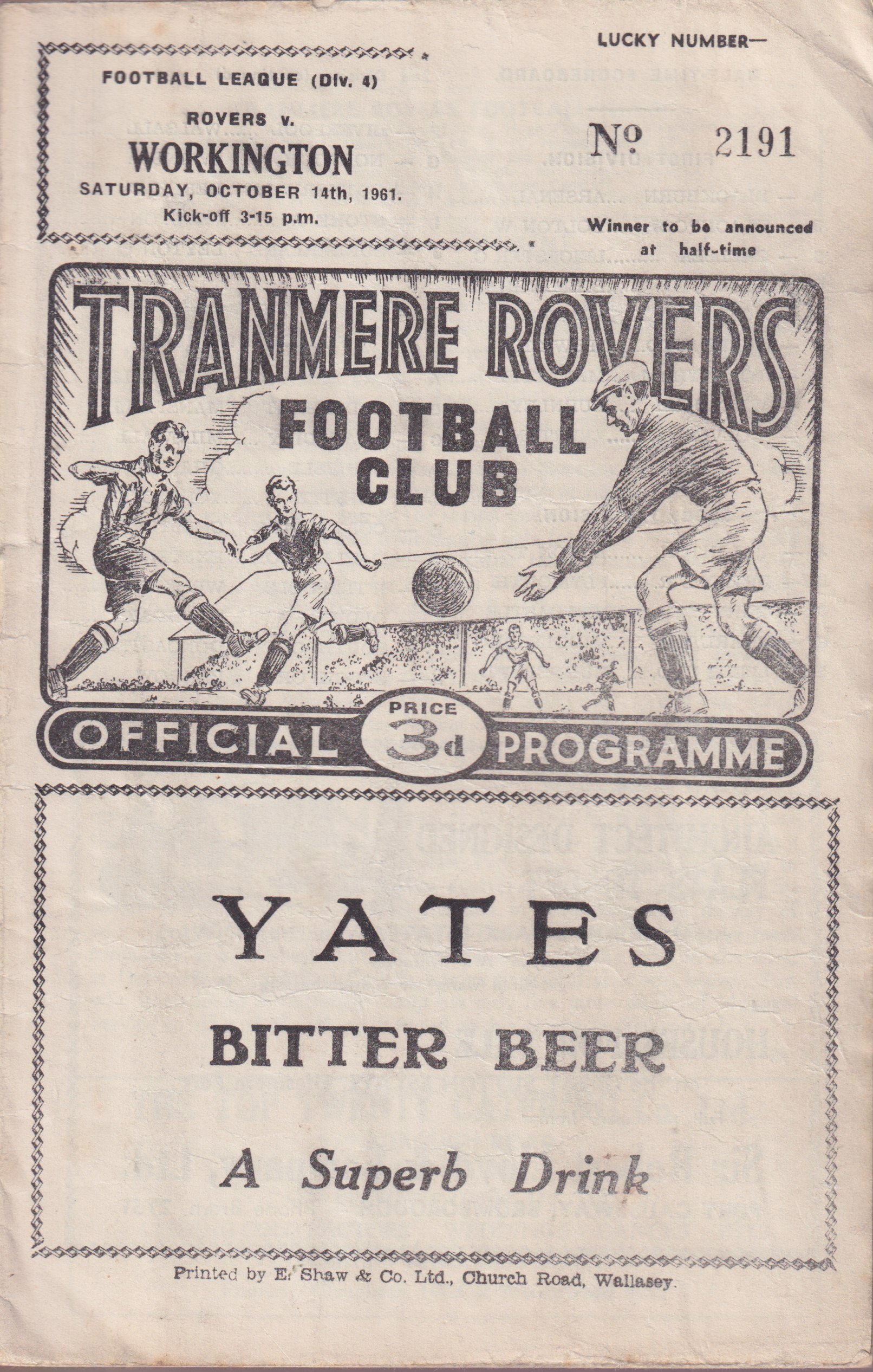 Tranmere Rovers v Workington programme