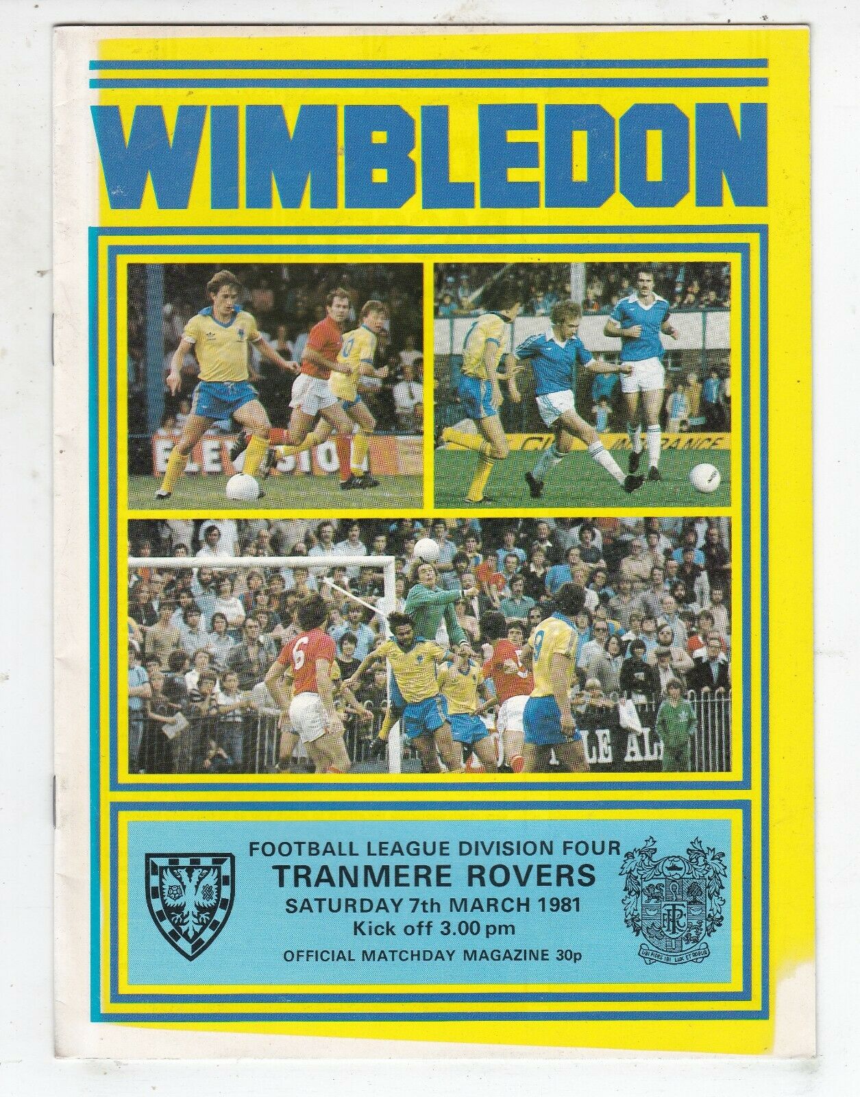 Wimbledon v Tranmere Rovers match programme
