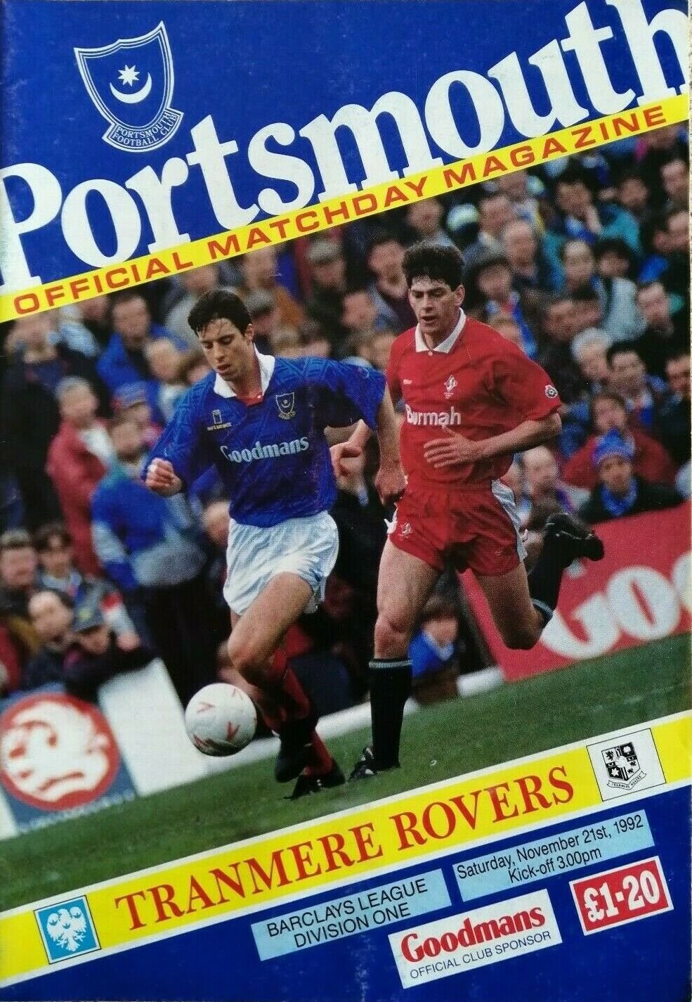Portsmouth v Tranmere Rovers match programme