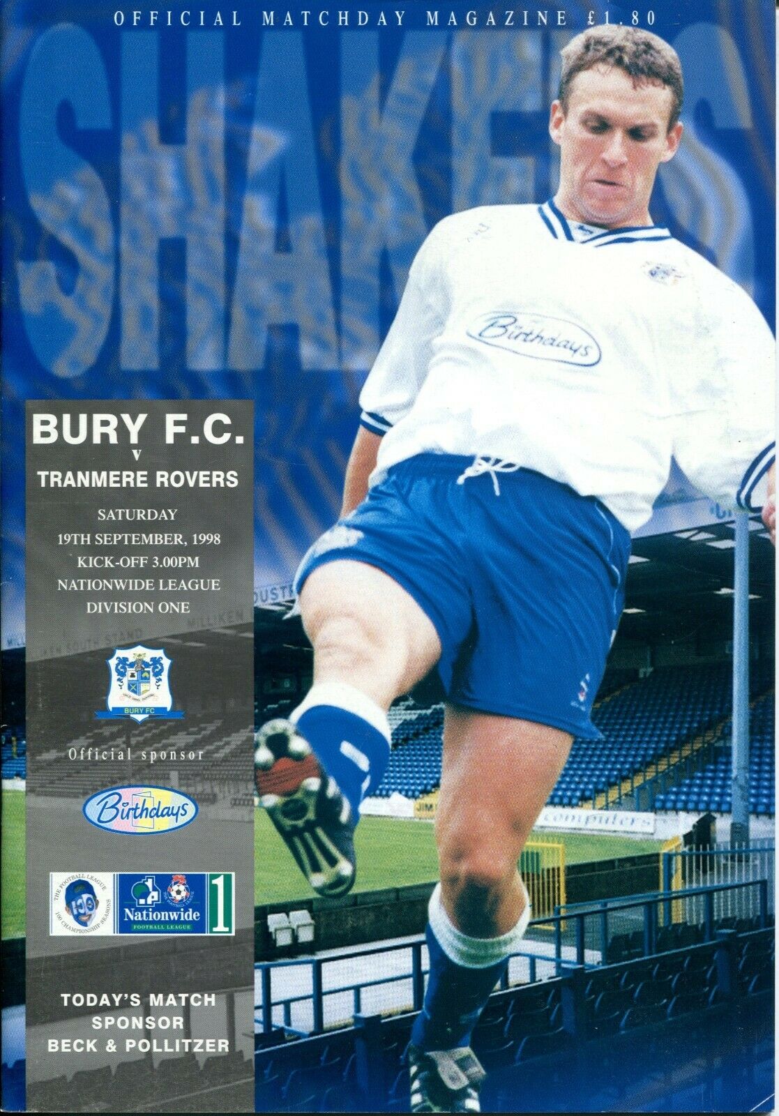 Bury v Tranmere Rovers match programme