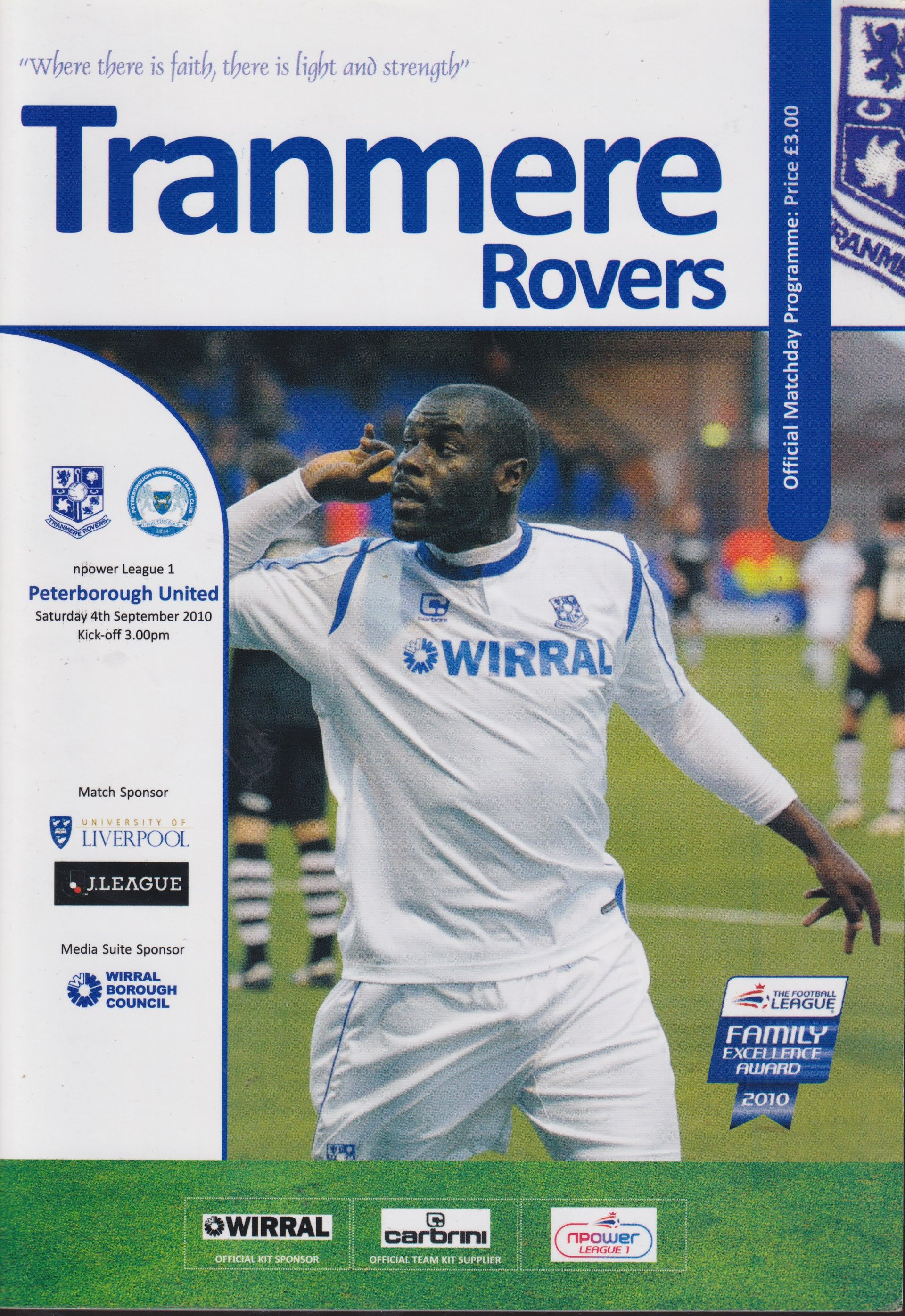 Tranmere Rovers v Peterborough United match programme