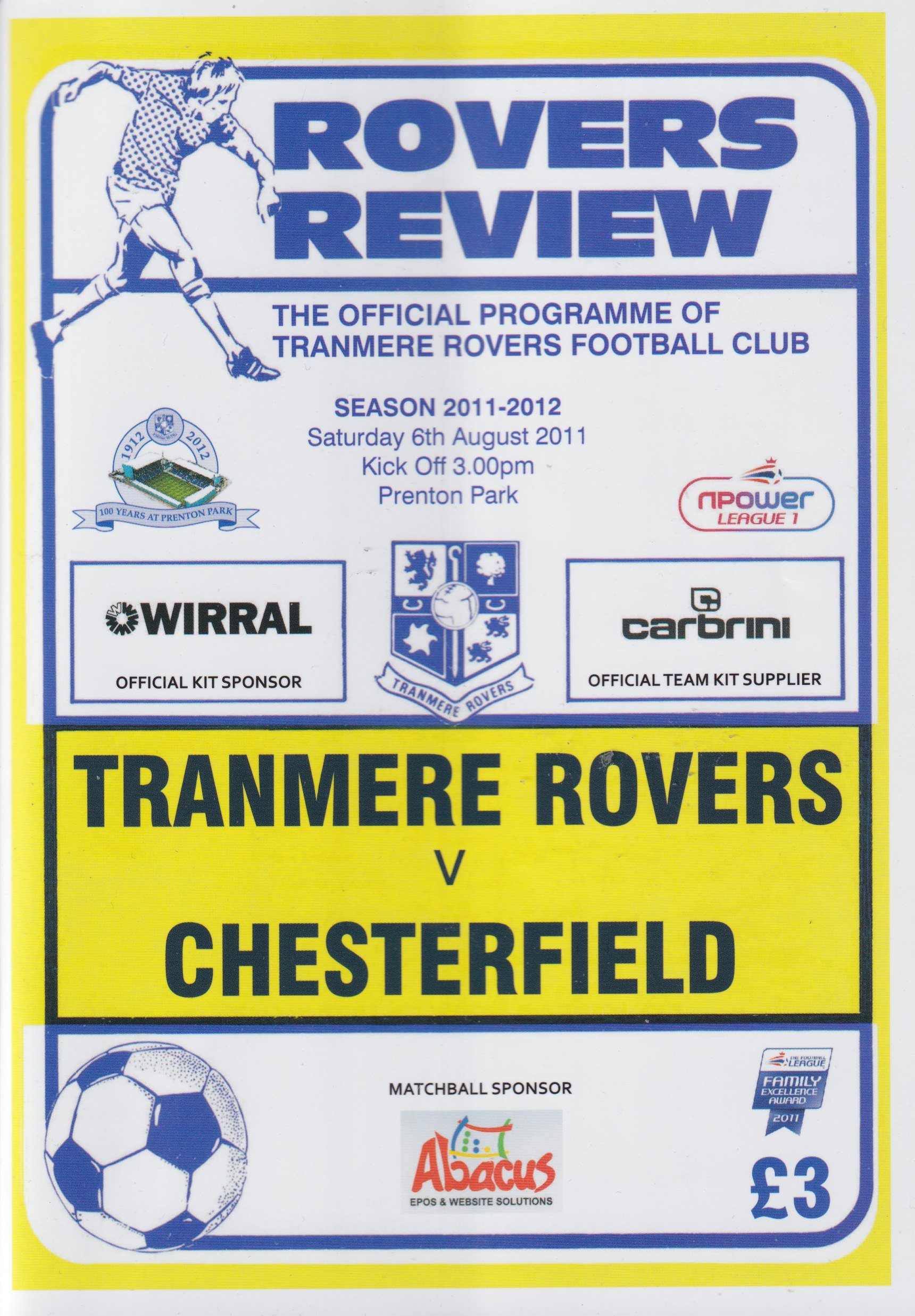 Tranmere Rovers v Chesterfield match programme