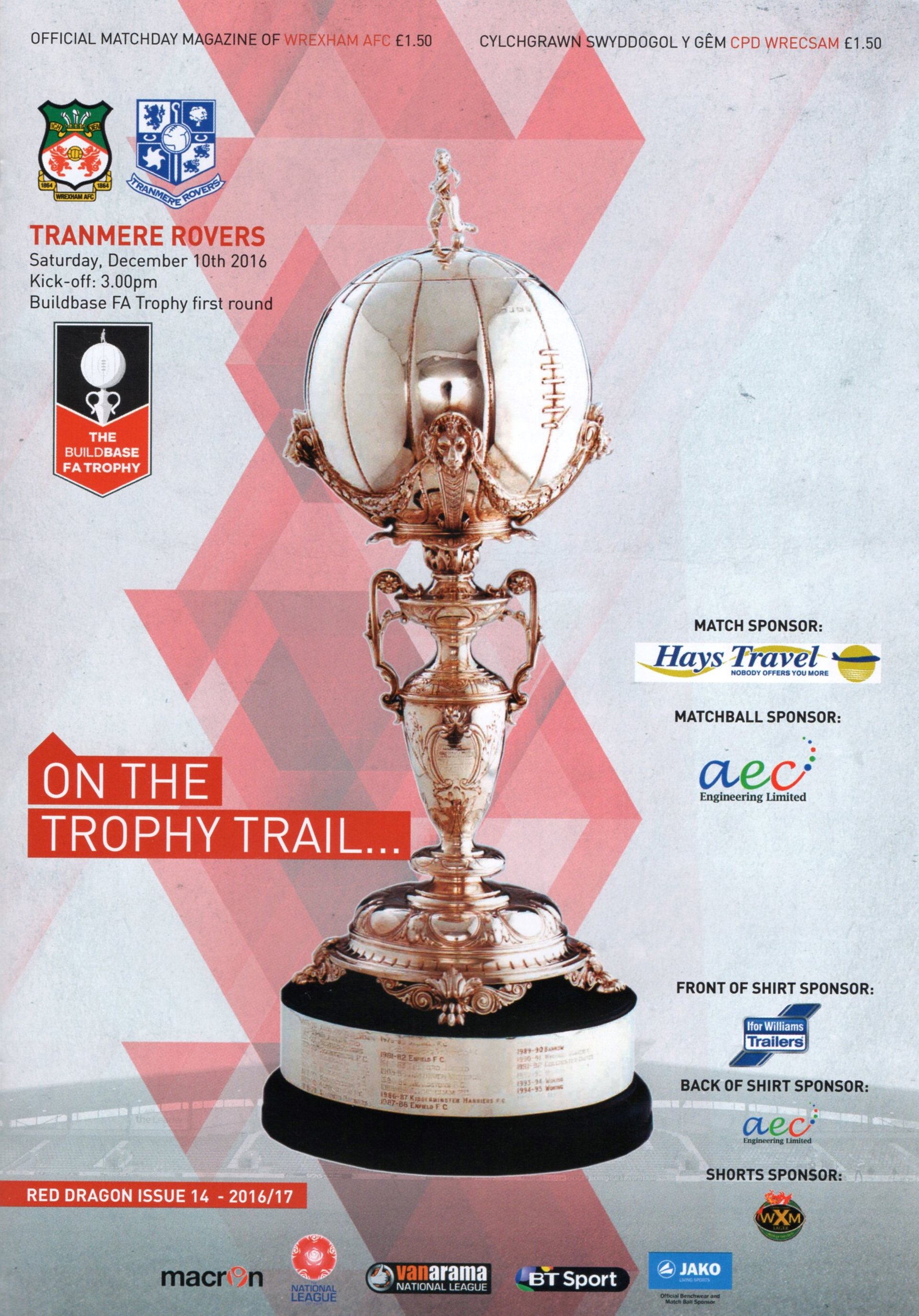 Wrexham v Tranmere Rovers match programme