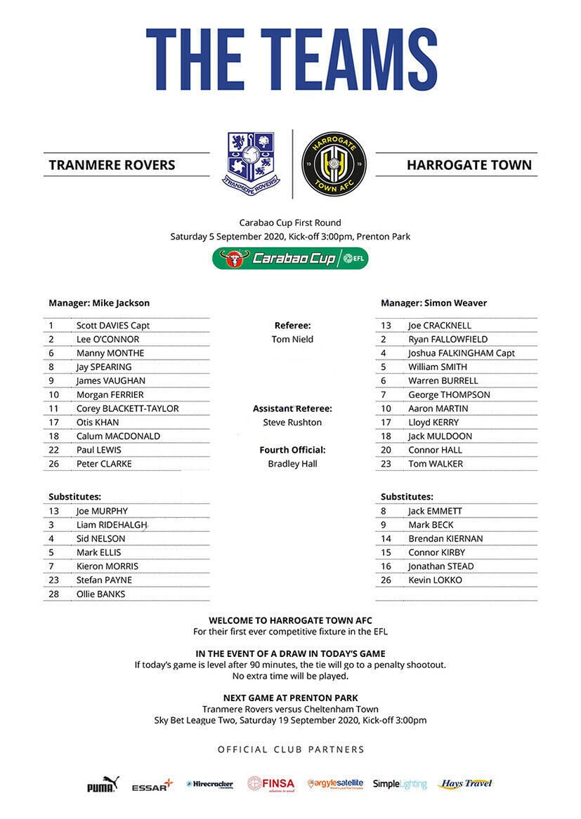 Tranmere Rovers v Harrogate Town match programme