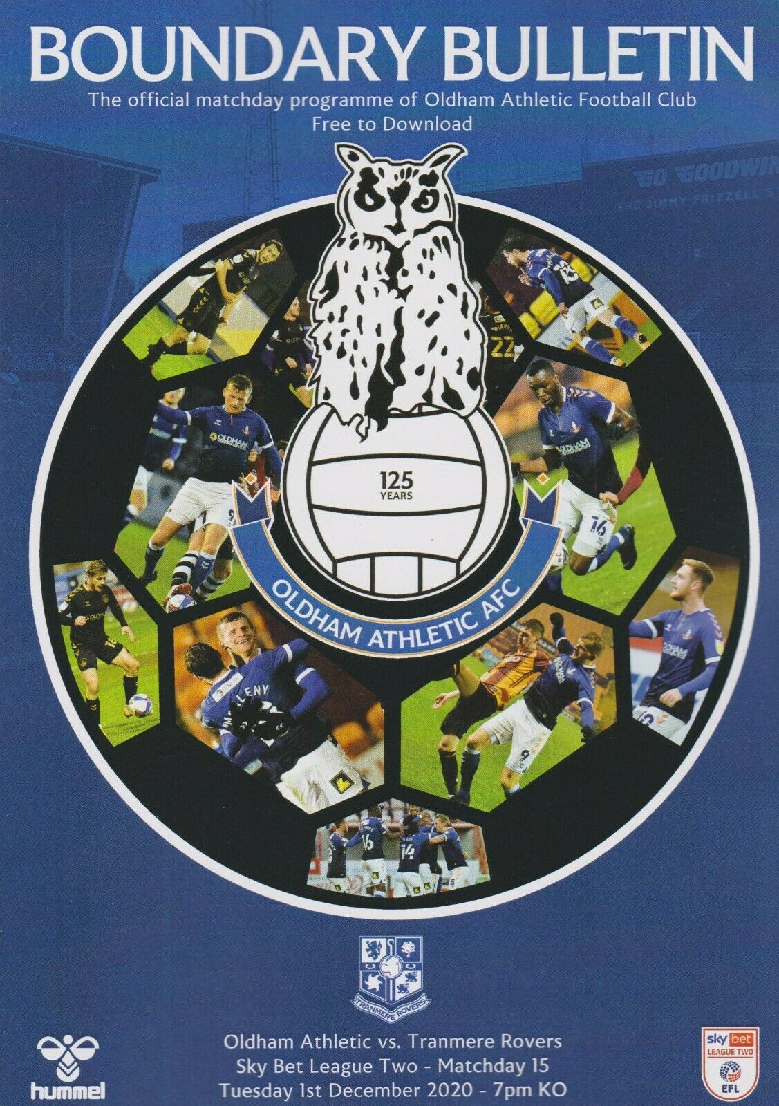 Oldham Athletic v Tranmere Rovers match programme