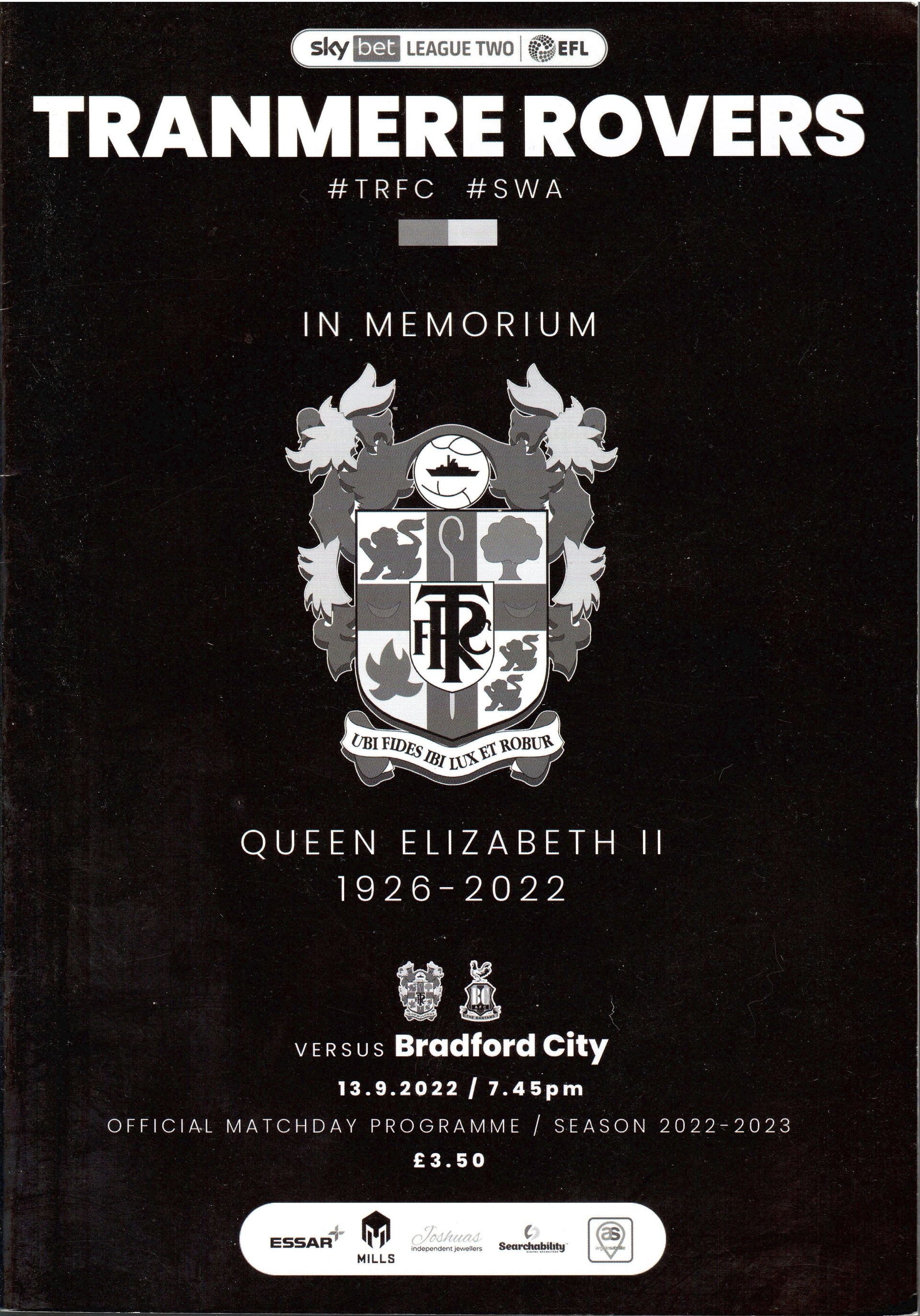 Tranmere Rovers v Bradford City match programme