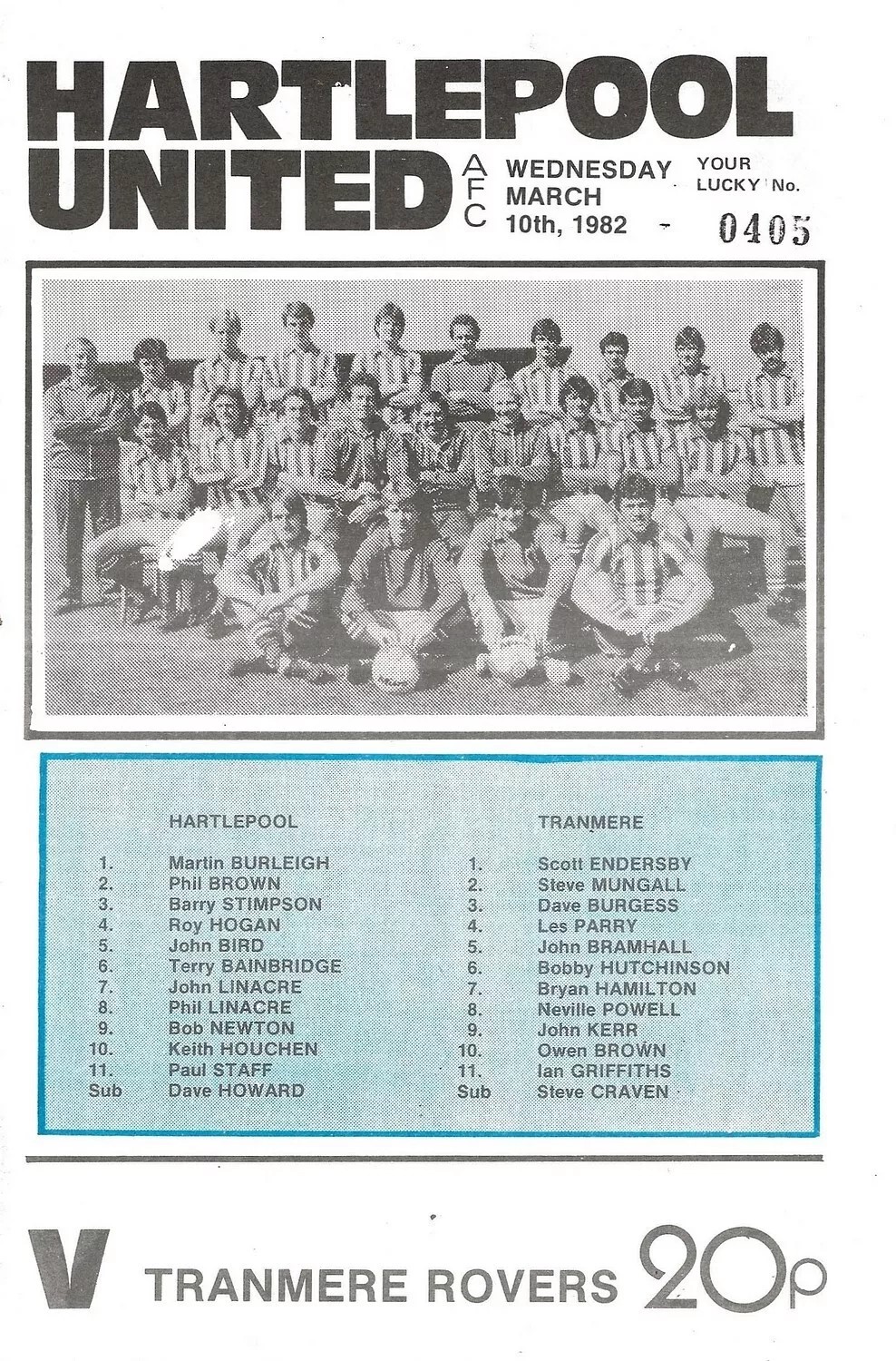 Hartlepool United v Tranmere Rovers match programme