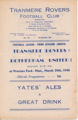 Tranmere Rovers v Rotherham United Match Programme 1948-03-29