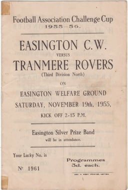 Easington Colliery Welfare v Tranmere Rovers Match Programme 1955-11-19