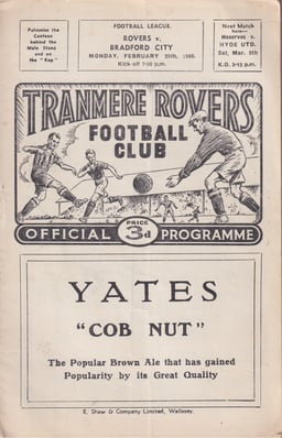 Tranmere Rovers v Bradford City Match Programme 1960-02-29