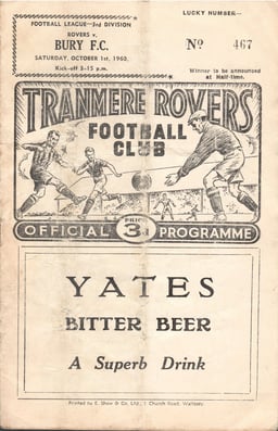 Tranmere Rovers v Bury Match Programme 1960-10-01