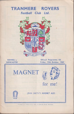 Tranmere Rovers v Doncaster Rovers Match Programme 1965-10-15