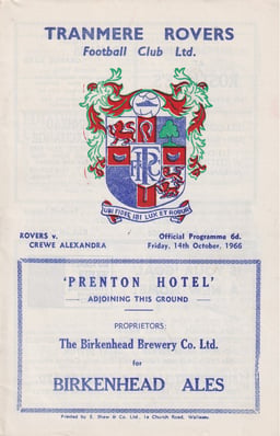 Tranmere Rovers v Crewe Alexandra Match Programme 1966-10-14