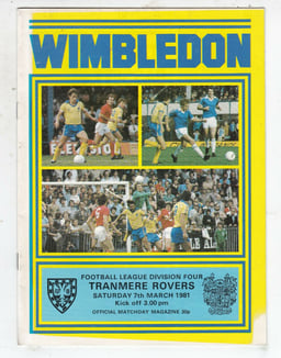 Wimbledon v Tranmere Rovers Match Programme 1981-03-07