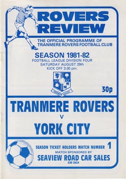 Tranmere Rovers v York City Match Programme 1981-08-29
