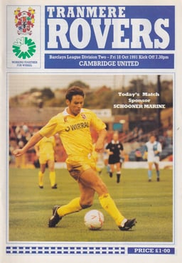 Tranmere Rovers v Cambridge United Match Programme 1991-10-18