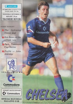 Chelsea v Tranmere Rovers Match Programme 1991-09-25