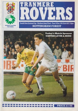 Tranmere Rovers v Nottingham Forest Match Programme 1991-12-10
