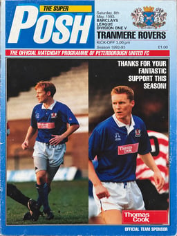 Peterborough United v Tranmere Rovers Match Programme 1993-05-08