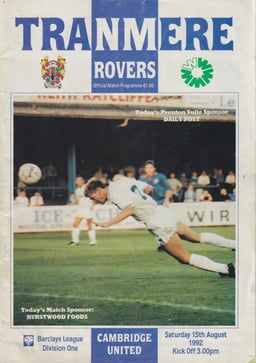 Tranmere Rovers v Cambridge United Match Programme 1992-08-15