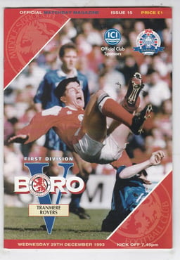 Middlesbrough v Tranmere Rovers Match Programme 1993-12-29