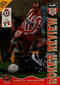 Sunderland v Tranmere Rovers Match Programme 1993-08-31