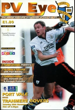Port Vale v Tranmere Rovers Match Programme 1998-11-28