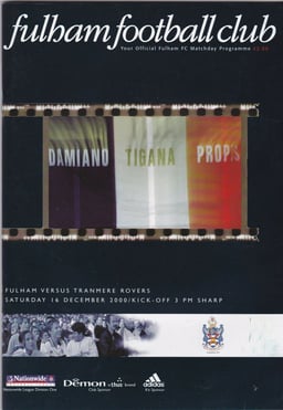 Fulham v Tranmere Rovers Match Programme 2000-12-16