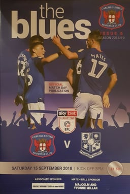 Carlisle United v Tranmere Rovers Match Programme 2018-09-15