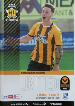 Cambridge United v Tranmere Rovers Match Programme 2020-09-26
