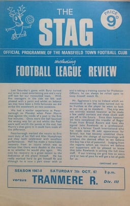 Mansfield Town v Tranmere Rovers Match Programme 1967-10-07