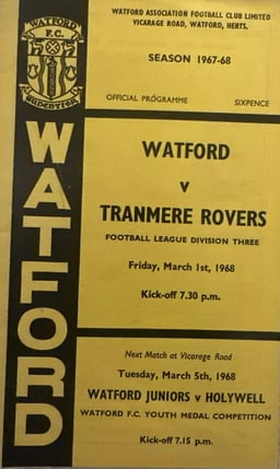 Watford v Tranmere Rovers Match Programme 1968-03-01