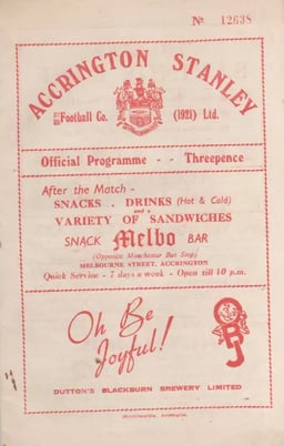Accrington Stanley v Tranmere Rovers Match Programme 1953-12-12
