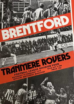 Brentford v Tranmere Rovers Match Programme 1976-02-14
