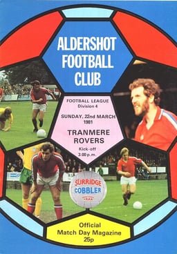 Aldershot v Tranmere Rovers Match Programme 1981-03-22