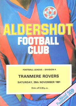Aldershot v Tranmere Rovers Match Programme 1981-11-28