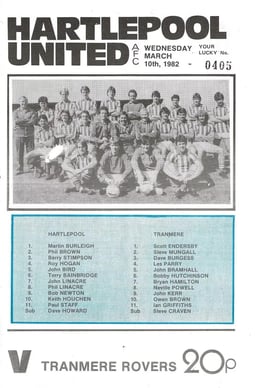 Hartlepool United v Tranmere Rovers Match Programme 1982-03-10