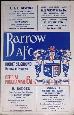 Barrow v Tranmere Rovers Match Programme 1967-11-18