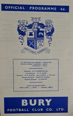 Bury v Tranmere Rovers Match Programme 1961-02-18